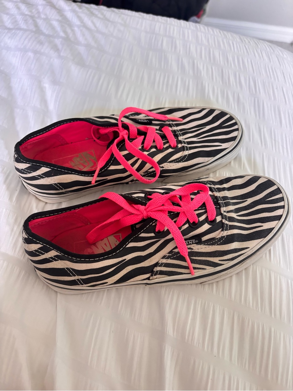 Vans Zebra Print Sneakers with Hot Pink Laces